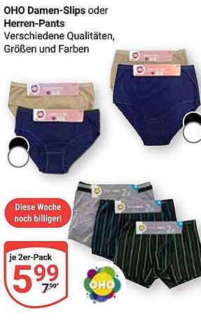 OHO Damen-Slips oder Herren-Pants – 2er-Pack