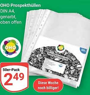 OHO Prospekthüllen DIN A4, genarbt, oben offen - 50er-Pack