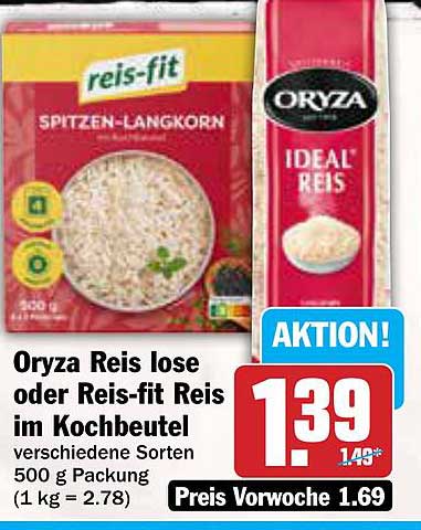 Oryza Reis lose oder Reis-fit Reis im Kochbeutel