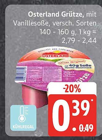 Osterland Grütze, mit Vanillesoße, versch. Sorten, 140 - 160 g