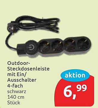Outdoor-Steckdosenleiste mit Ein/Ausschalter 4-fach, schwarz, 140 cm, Stück