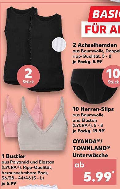 OYANDA® / TOWNLAND® Unterwäsche - Bustier, Achselhemden und Herren-Slips