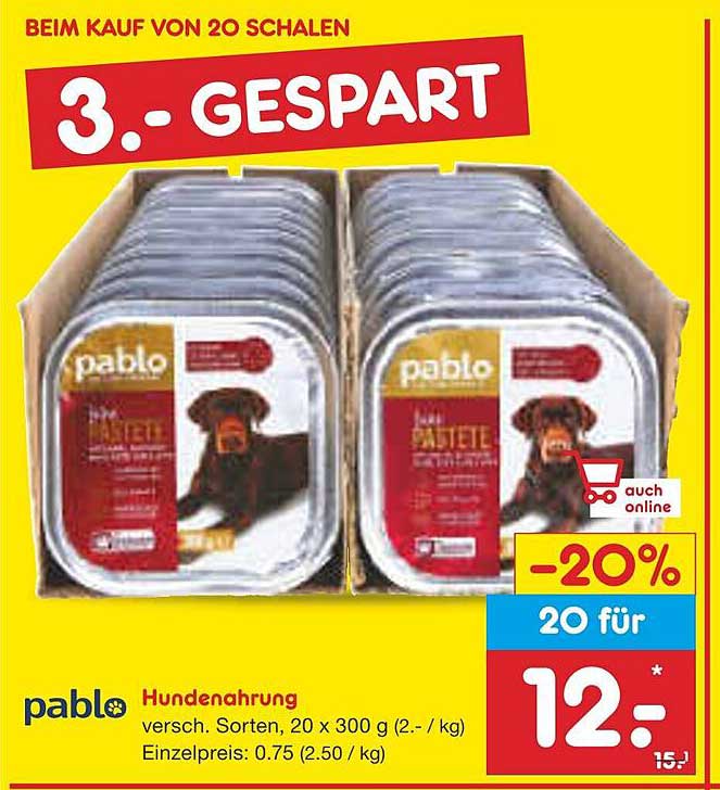Pablo Hundenahrung - 20 x 300 g - Verschiedene Sorten