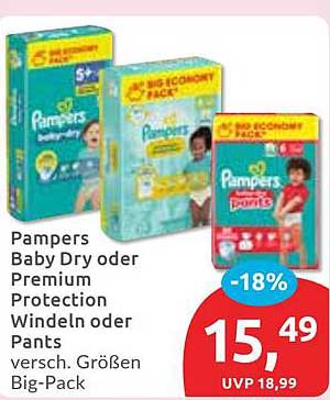Pampers Baby Dry oder Premium Protection Windeln oder Pants - versch. Größen Big-Pack