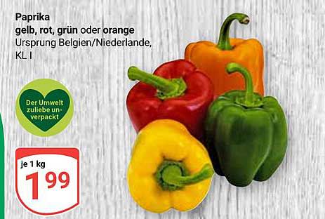 Paprika gelb, rot, grün oder orange, je 1 kg