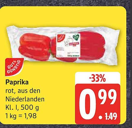 Paprika rot, aus den Niederlanden, Kl. I, 500 g