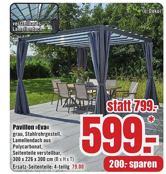 Pavillon „Eva“ grau, Stahlrohrgestell, Lamellendach