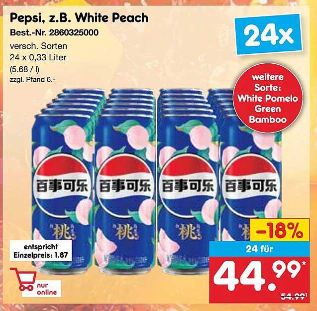 Pepsi, z.B. White Peach - 24 Dosen à 0,33 Liter