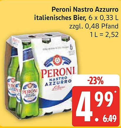 Peroni Nastro Azzurro italienisches Bier, 6 x 0,33 L