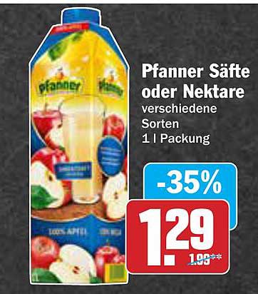 Pfanner Säfte oder Nektare verschiedene Sorten 1 l Packung