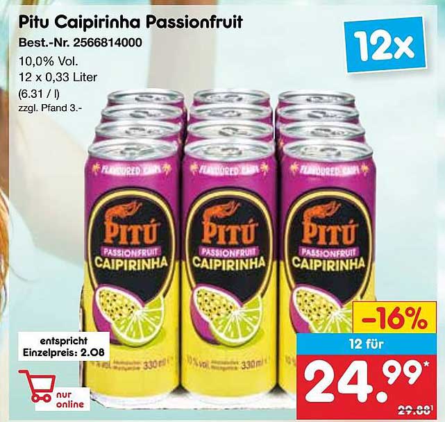 Pitu Caipirinha Passionfruit - 12 x 0,33 Liter