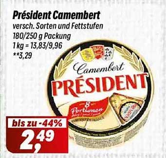 Präsident Camembert - Verschiedene Sorten und Fettstufen