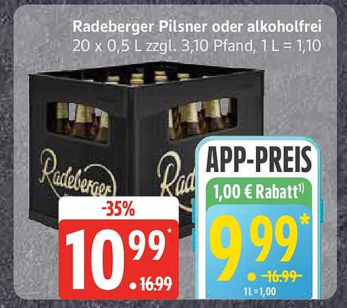 Radeberger Pilsner oder alkoholfrei - 20 x 0,5 L