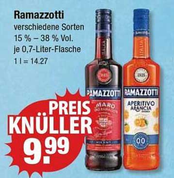 Ramazzotti verschiedene Sorten 15 % – 38 % Vol. je 0,7-Liter-Flasche
