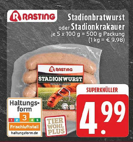 Rasting Stadionbratwurst oder Stadionkrakauer - Super-Angebot!