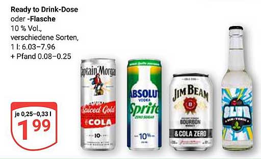 Ready to Drink – Dose oder Flasche, verschiedene Sorten