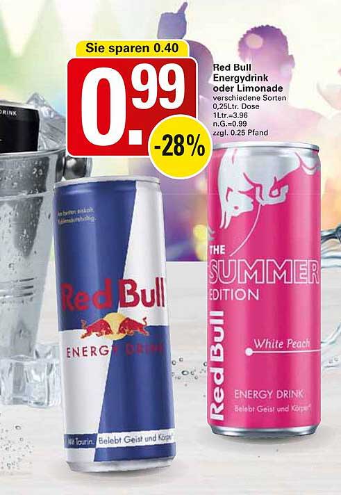 Red Bull Energydrink oder Limonade 0,25L für 0,99 €
