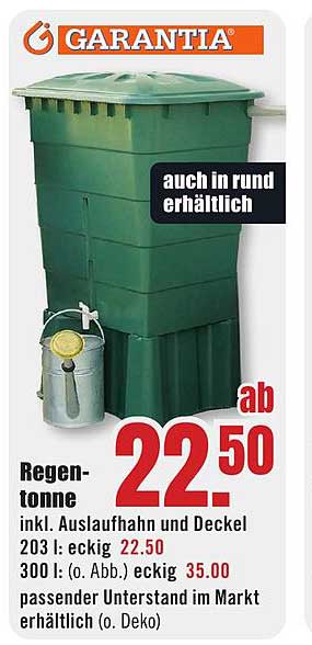 Regen-Tonne inkl. Auslaufhahn und Deckel 203 l: eckig