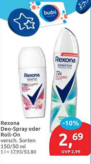 Rexona Deo-Spray oder Roll-On verschiedenste Sorten 150/50 ml