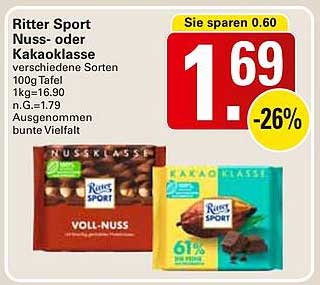 Ritter Sport Nuss- oder Kakao-Klasse 100g Tafel - verschiedene Sorten