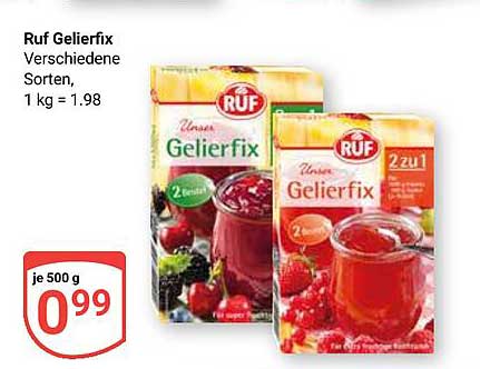 Ruf Gelierfix - Verschiedene Sorten, 500 g für nur 0,99 €