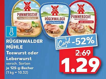Rügenwalder Mühle Teewurst oder Leberwurst 125-g-Becher