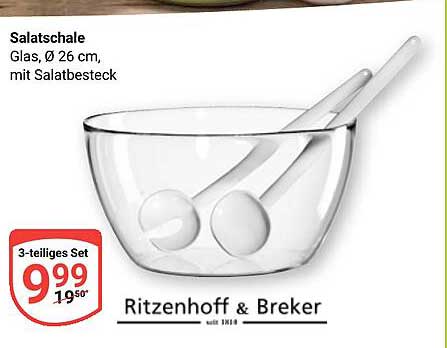 Salatschale, Glas, Ø 26 cm, mit Salatbesteck - 3-teiliges Set von Ritzenhoff & Breker