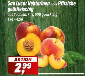 San Lucar Nektarinen oder Pfirsiche gelbfleischig, aus Spanien, 600 g Packung