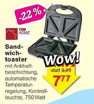 Sandwichtoaster mit Antihaftbeschichtung - Tim Home