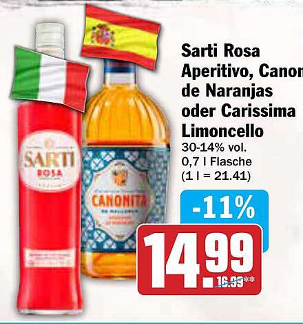 Sarti Rosa Aperitivo, Canon de Naranjas oder Carissima Limoncello