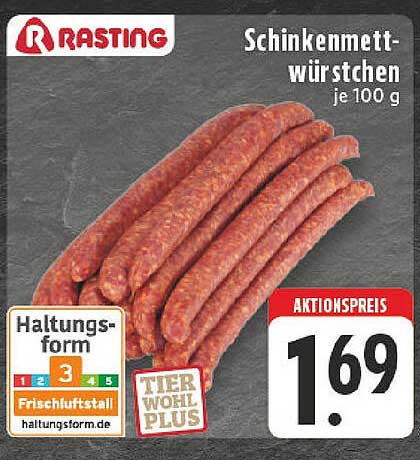 Schinkenmettwürstchen je 100 g