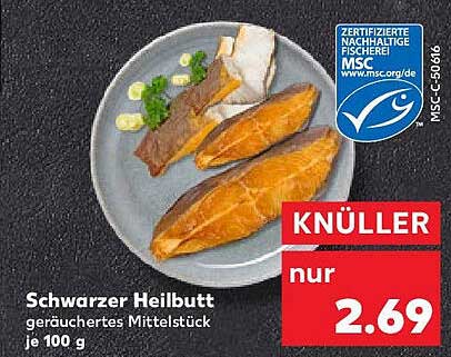 Schwarzer Heilbutt geräuchertes Mittelstück je 100 g