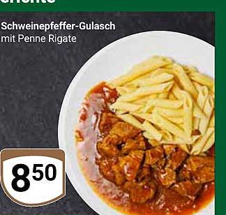 Schweinepfeffer-Gulasch mit Penne Rigate