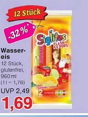 Siglites Wasser-Eis 12 Stück, glutenfrei, 960 ml