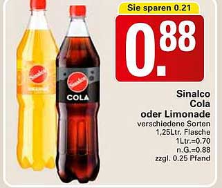 Sinalco Cola oder Limonade 1,25L Flasche