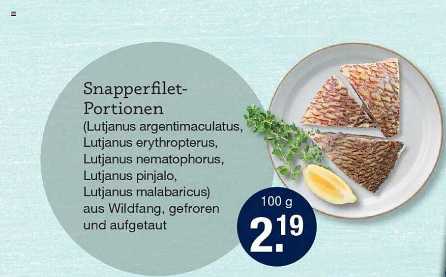Snapperfilet-Portionen (Lutjanus argentinamaculatus, Lutjanus erythropterus, Lutjanus nematophorus, Lutjanus pinjalo, Lutjanus malabaricus) aus Wildfang, gefroren und aufgetaut