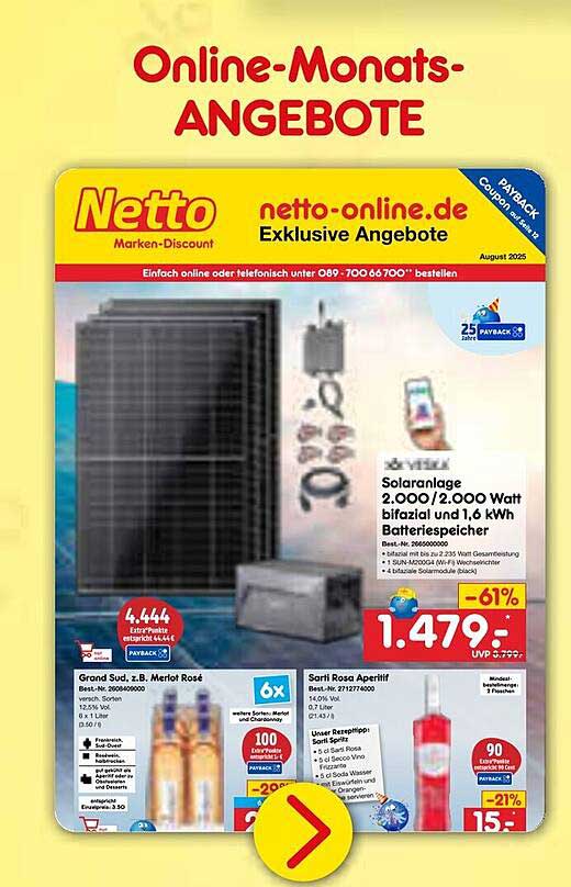 Solaranlage 2.000/2.000 Watt bifazial und 1,6 kWh Batteriespeicher