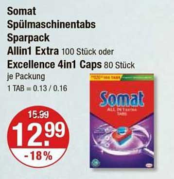 Somat Spülmaschinentabs Sparpack Allin1 Extra 100 Stück oder Excellence 4in1 Caps 80 Stück