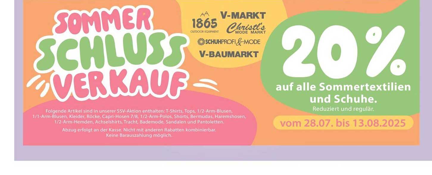 Sommer Schluss Verkauf - 20% auf alle Sommertextilien und Schuhe