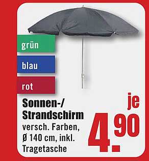 Sonnen-/Strandschirm - Verschiedene Farben, Ø 140 cm, inkl. Tragetasche