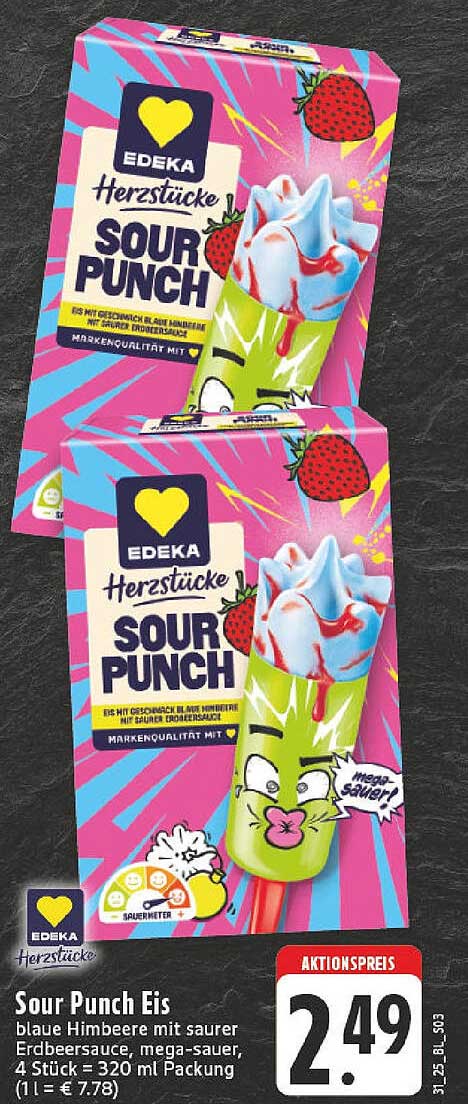 Sour Punch Eis – Blaue Himbeere mit saurer Erdbeersauce