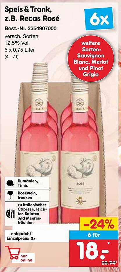 Speis & Trank, z.B. Recas Rosé 6 x 0,75 Liter für nur 18 €