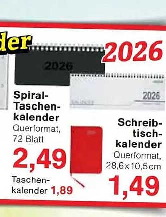 Spiral-Taschenkalender 2026 und Schreibtischkalender 2026