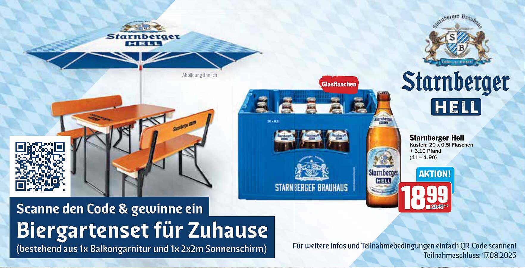Starnberger Hell Bierkasten mit Balkongarnitur und Sonnenschirm