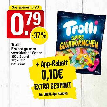 Trolli Fruchtgummi saure Glühwürmchen 150g Beutel