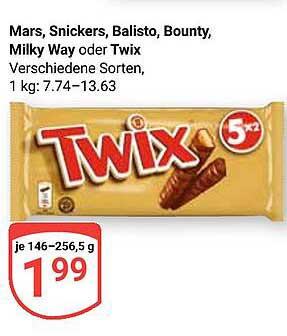 Twix, Mars, Snickers, Balisto, Bounty oder Milky Way – verschiedene Sorten