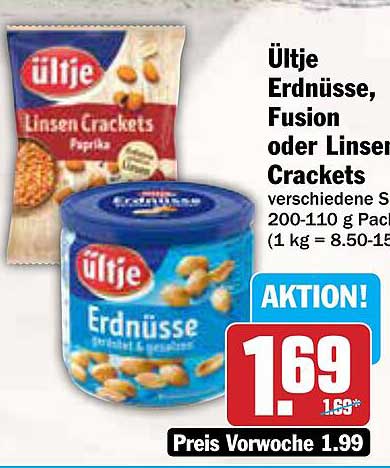 Ültje Erdnüsse, Fusion oder Linsen Crackers, 200-110 g Packung