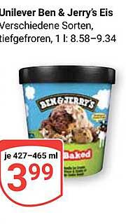 Unilever Ben & Jerry's Eis, verschiedene Sorten, 427–465 ml