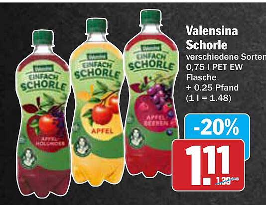Valensina Schorle - verschiedene Sorten 0,75 l PET EW Flasche