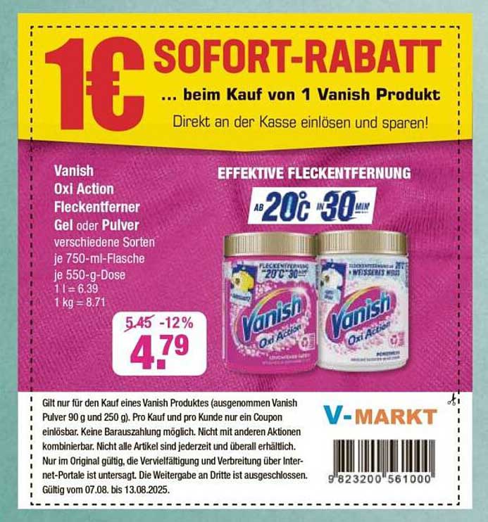 Vanish Oxi Action Fleckenentferner Gel oder Pulver 750 ml oder 550 g